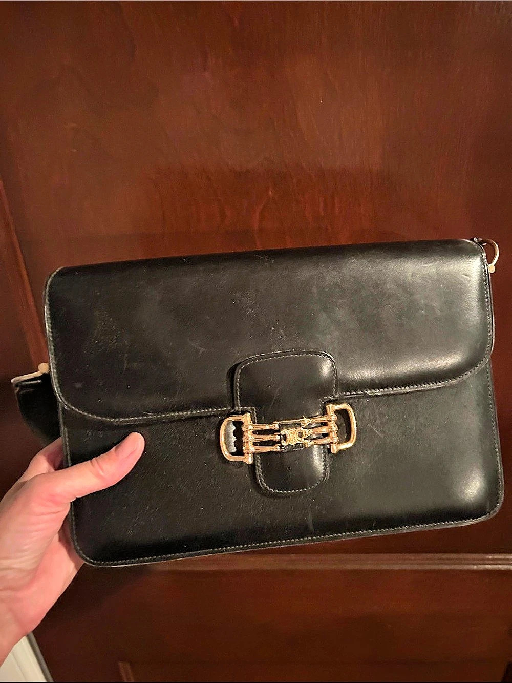 Celine Vintage Horse Carriage Box Leather Shoulder Bag - Black